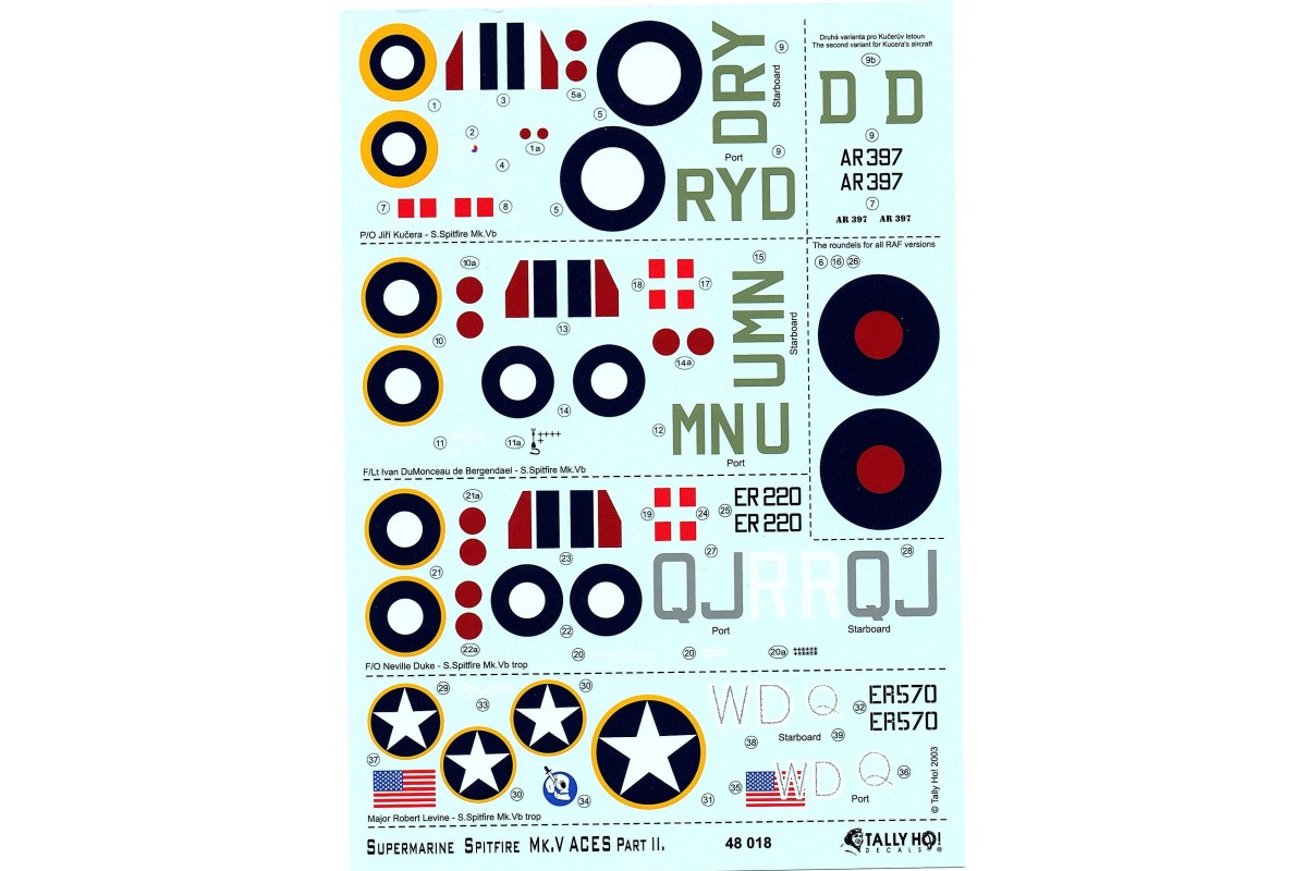 Tally HO! - Decals - Spitfire Mk.V - Aces, part 2 (1:48) - 48018