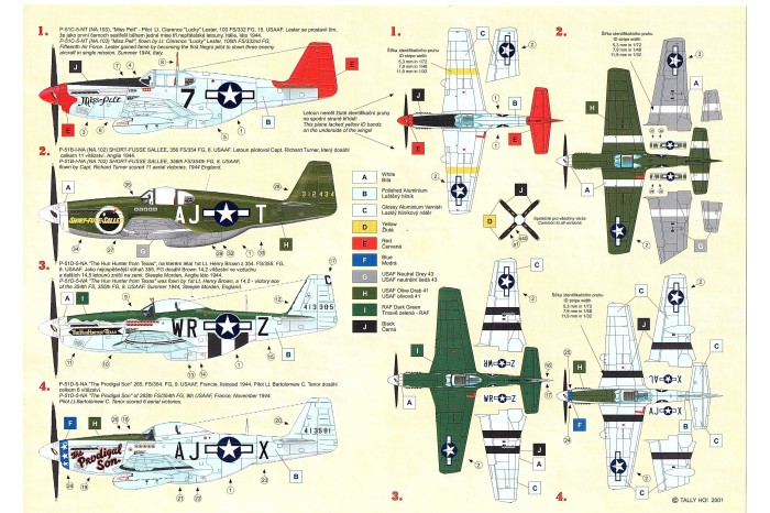 Tally HO! - Decals - P-51 B, C, D Mustang, part 1 - 72022 - MJ Modely.cz